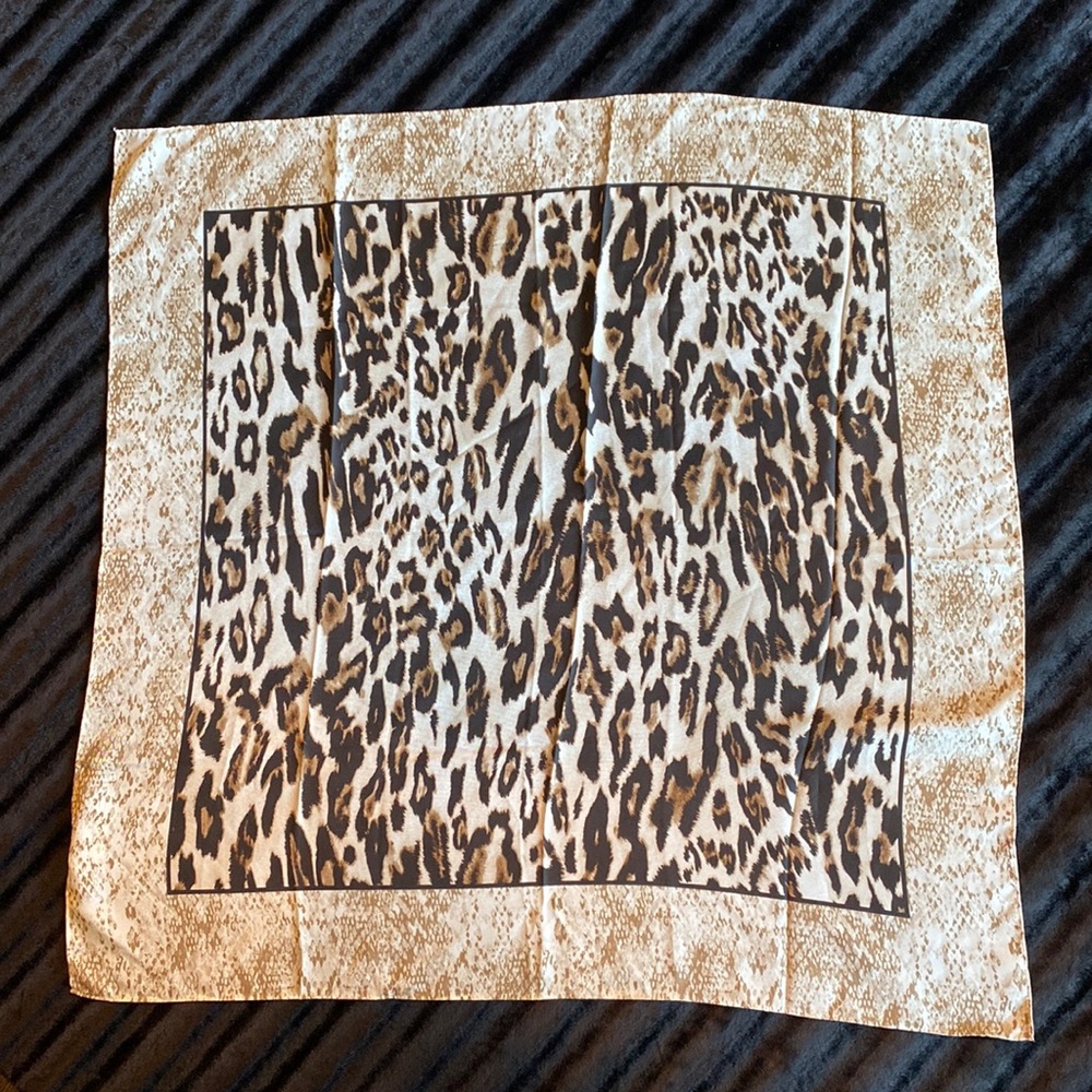 CHICO’S winter white, brown & black animal print square scarf